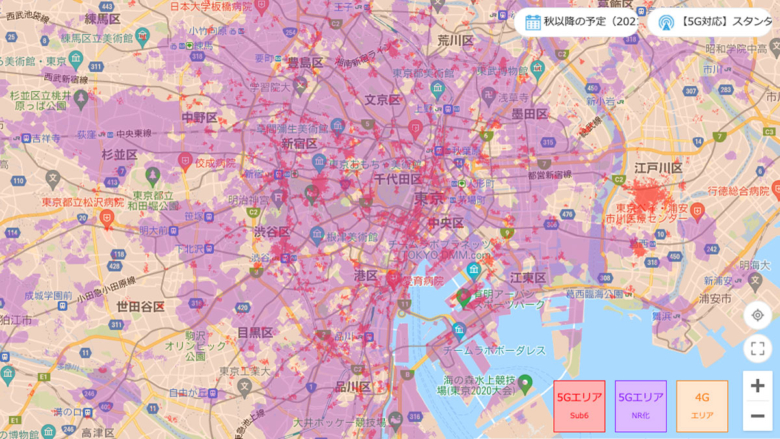 WiMAX5gエリア 東京都 2021年秋以降